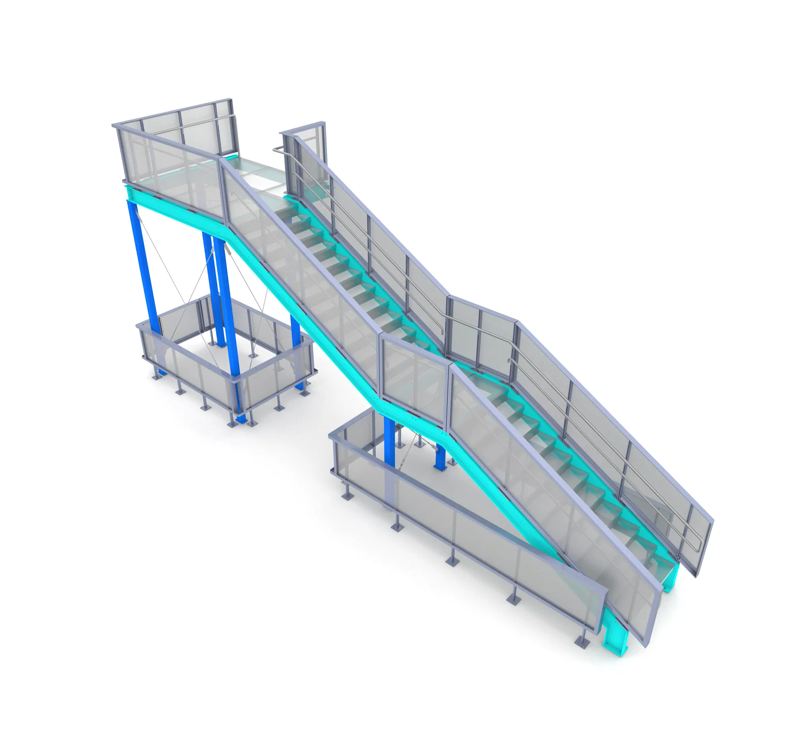 Großzügige Treppen- und Zugangskonstruktion in der ThinkSteel Renderoptik