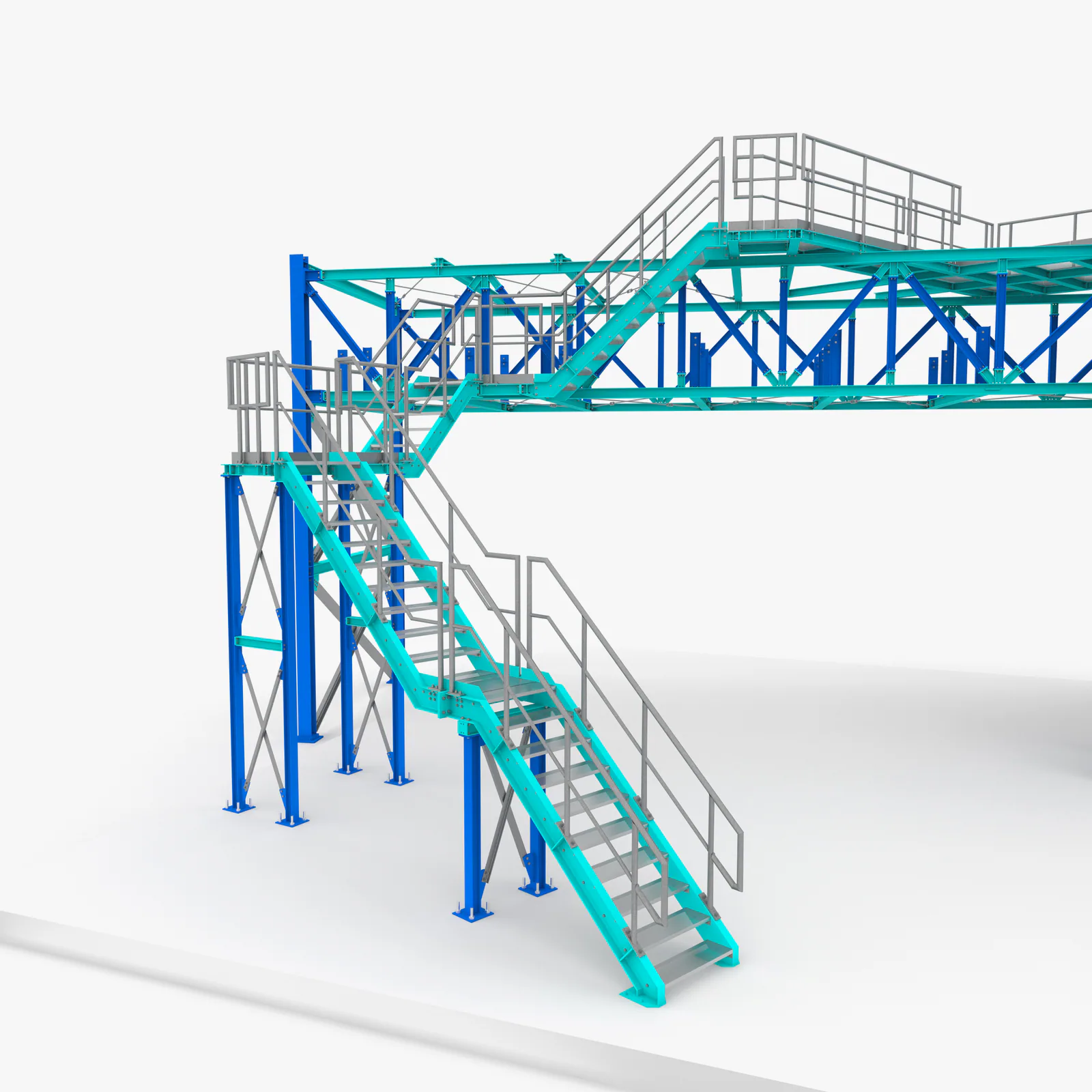 ThinkSteel Referenz – Stahlbauvisualisierung einer Industriebühne mit Treppe