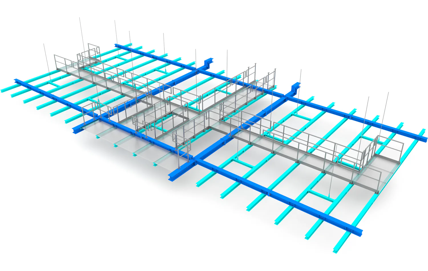 Großes Tragwerk mit Laufstegen in der klaren ThinkSteel Renderoptik